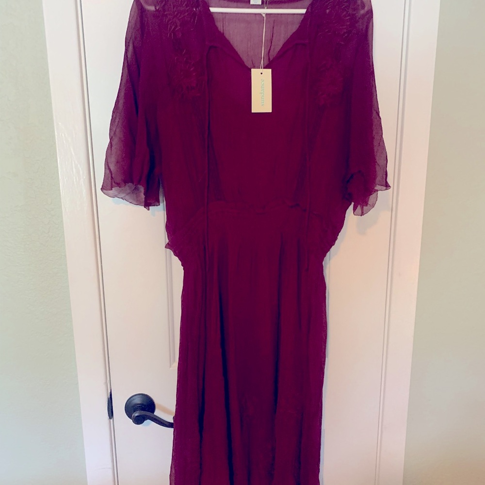 NWT beautiful Sundance plum-colored dress with embroidery